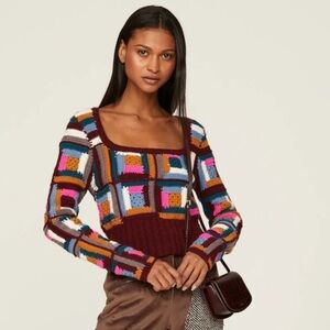 Sea New York Camryn Crochet Patchwork Wool Sweater S *Rare*